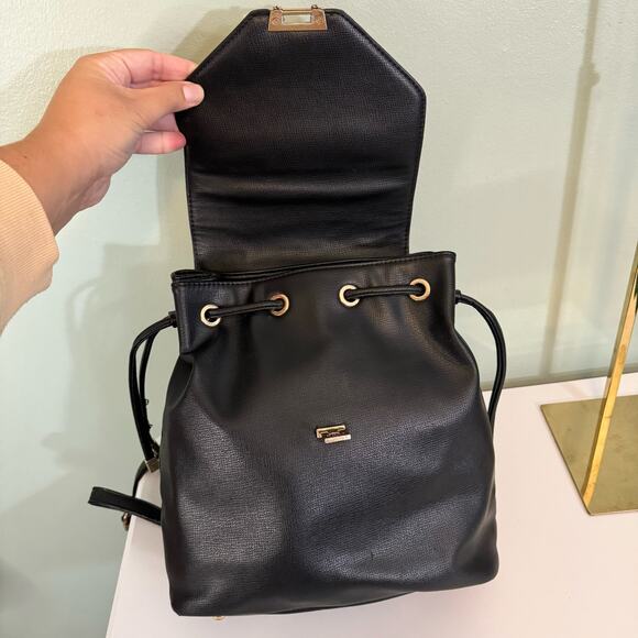 Dune London Backpack Genuine Calf Hair Leopard Print Saffiano Leather Flap Black - Picture 12 of 15